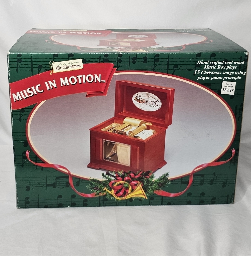 Vtg 90s MR CHRISTMAS Music In Motion Wooden Music Box Player Piano 15 Songs NWB